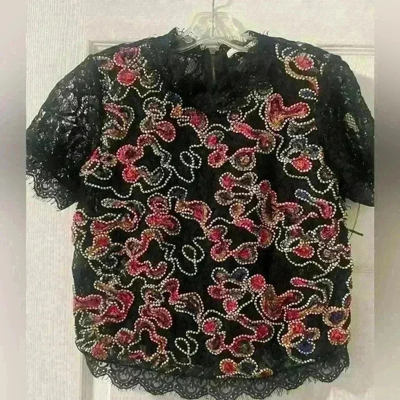 ZARA Lace Blouse With Beaded Embroidery - A59 - Picture 1 of 7